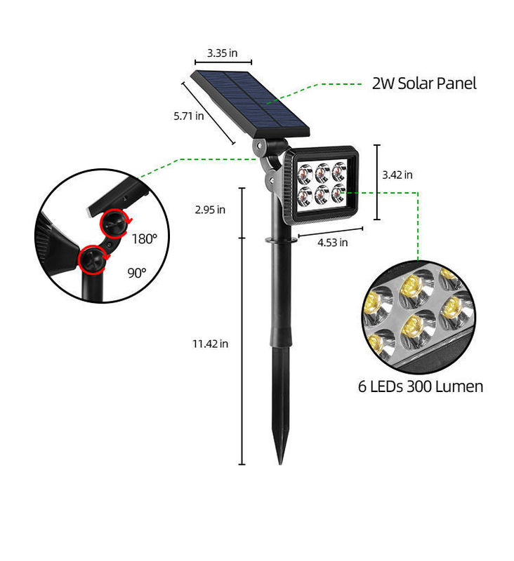 ソーラースポットライト IP65 防水 ソーラー電源 屋外 LED スポット 芝生 スパイクライト 300lm