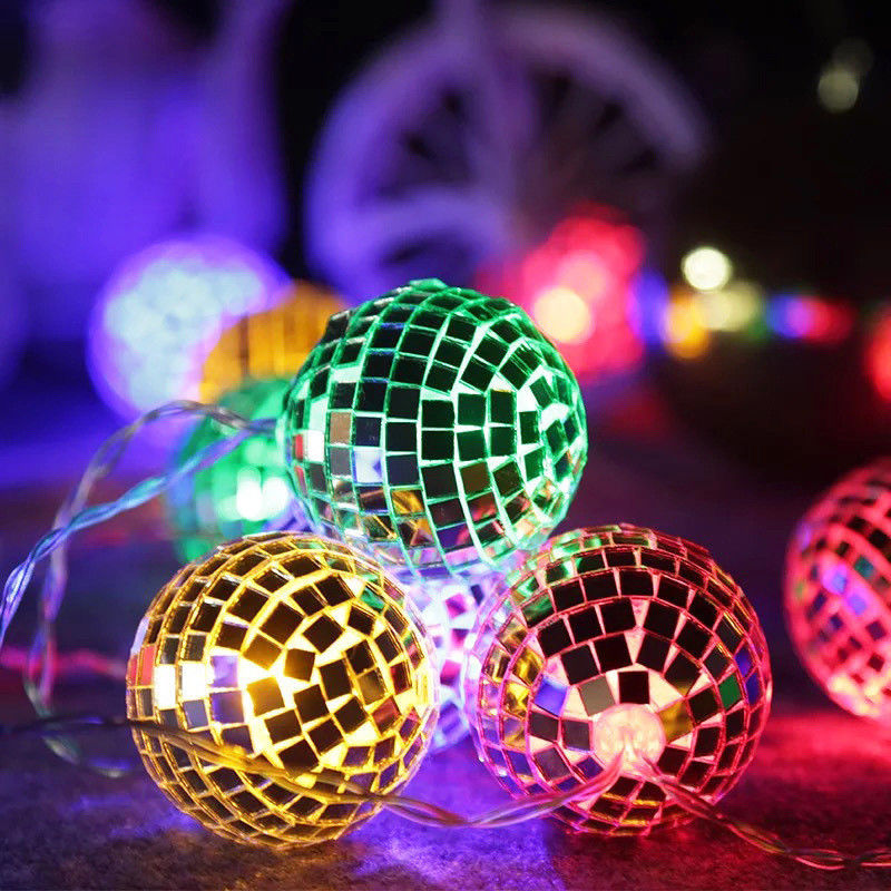銀のミラーボール LEDストリングランプ クリスマス飾りパーティー ホーム 室内寝室
