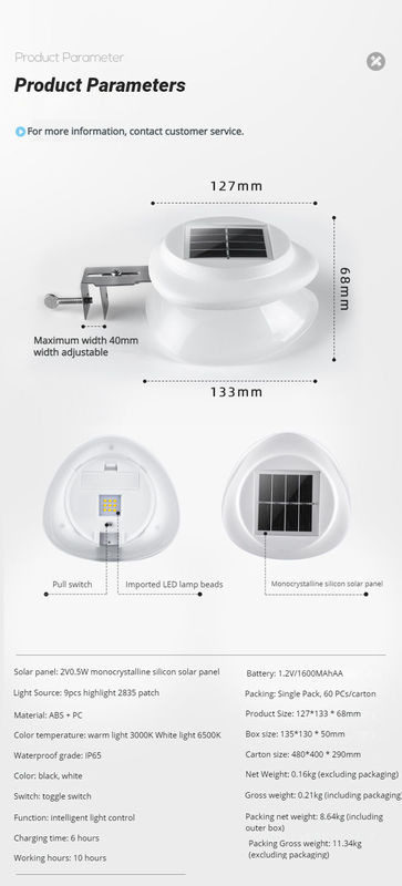 防水LED太陽光発電のフェンスランプ 100lm/w ABS PC 庭灯