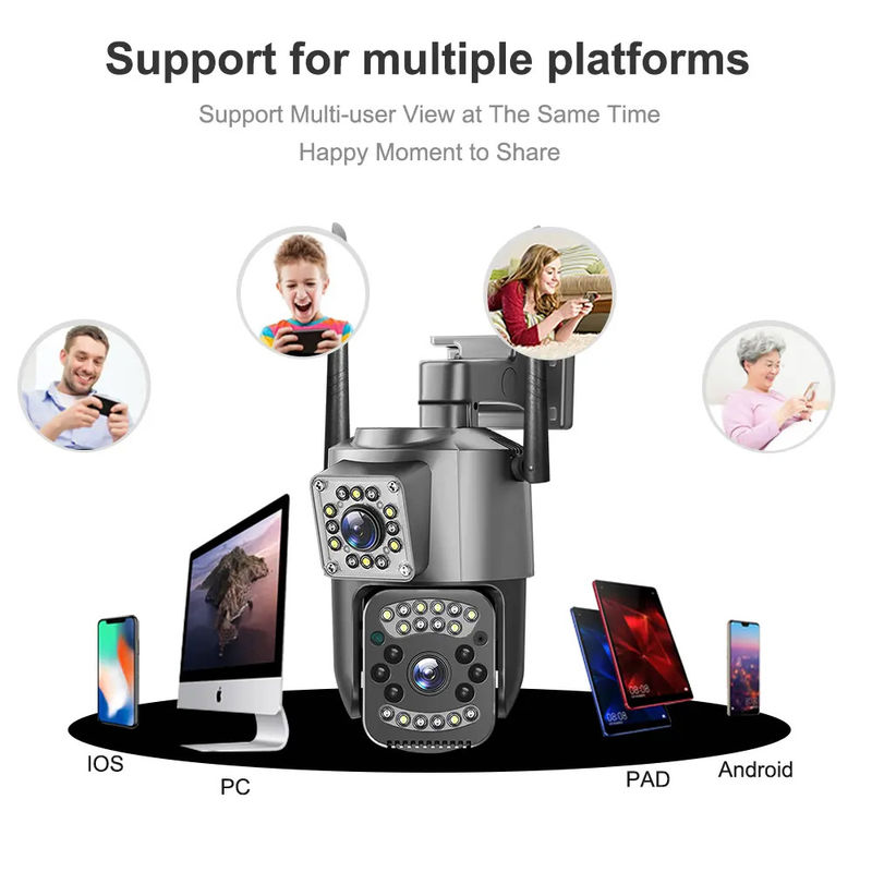 4MP ワイヤレス IP セキュリティ デュアルレンズ 4G 弾丸 PTZ カメラ V380 弾丸 3.5インチ 黒