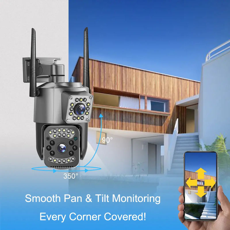 4MP ワイヤレス IP セキュリティ デュアルレンズ 4G 弾丸 PTZ カメラ V380 弾丸 3.5インチ 黒