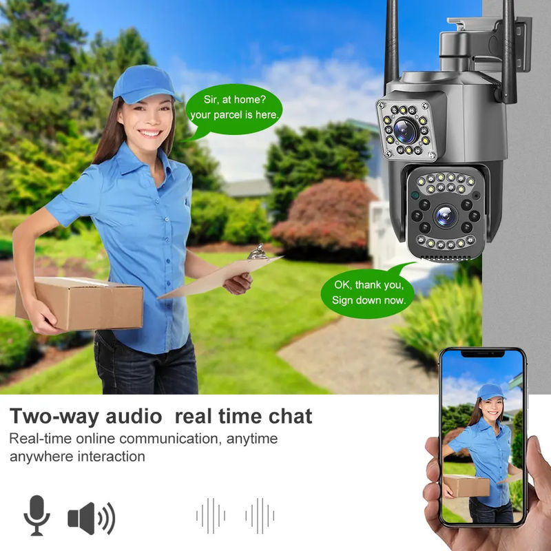 4MP ワイヤレス IP セキュリティ デュアルレンズ 4G 弾丸 PTZ カメラ V380 弾丸 3.5インチ 黒
